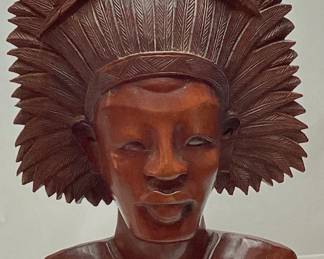 CARVED MAHOGANY BALINESE BUST, 14in H
