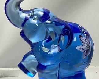 FENTON HAND PAINTED INDIGO BLUE ELEPHANT FIGURINE