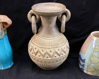 (3) PIER 1 IMPORTS, TURQUOISE COLORED & S SOUTHWEST DESIGN VASES