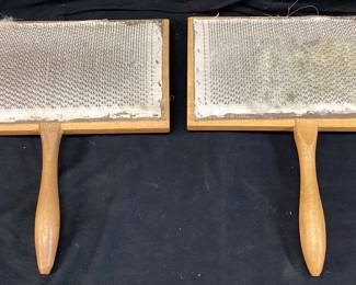 PAIR OF WOOL CARDING BRUSHES, 8.5in W