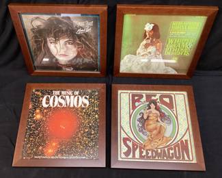 4 FRAMED ALBUM COVER ARTWORK, REO SPEEDWAGON, MEATLOAF