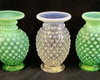 (5) FENTON HOBNAIL 3.5in VASES, 2 URANIUM