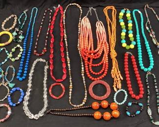 ASSORTED COSTUME JEWELRY, CHARMING CHARLIE, COLD WATER CREEK, SEMI PRECIOUS STONE NECKLACES