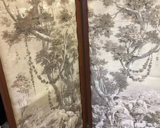 (2) ANTIQUE VICTORIAN FRENCH TAPESTRY 2 PANEL SCREEN ROOM DIVIDER NO SHIPPING