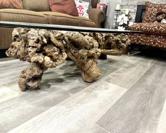 FURNITURE DRIFTWOOD GLASSTOP COFFEE TABLE II