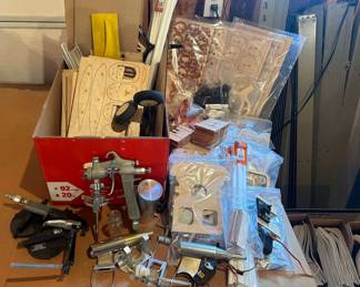 Potentially Incomplete T12 Model Airplane Kit With Airbrushes Various Wooden Pieces  More