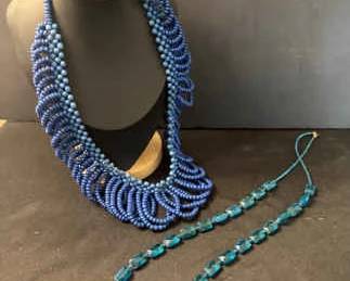 Vintage Blue Beaded Necklaces