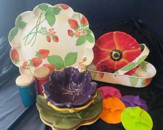Fruit Medley Ceramic Leaf Dishes Vintage Strawberry Serving Platter Handled Basket More