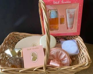 Basket Of Vintage White Shoulders Perfumes Powders