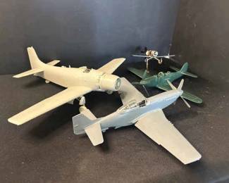 Three Small Tabletop Model Airplanes With Handcrafted Metal Plane Decor