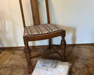 Antique Tiger Wood Dining Chair With Removable Seat And Two IKEA Chair Covers