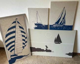 Marshka Stretched Canvas Sailboat And Hot Air Balloon Prints