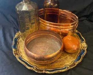 Vintage Amber Glass Copper Pots Decorative Craft From Italy