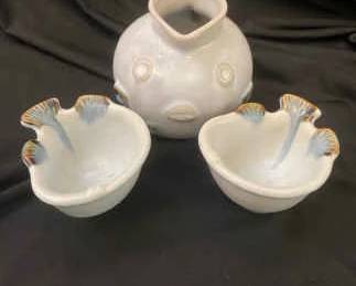 Sake Fish Pottery Set For Two