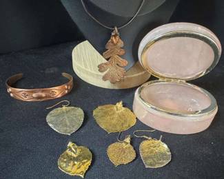 Copper Bracelet With Possibly Gold Dipped Leaves