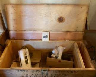 Wooden Military Crate With Vintage Air Phones Study Cards