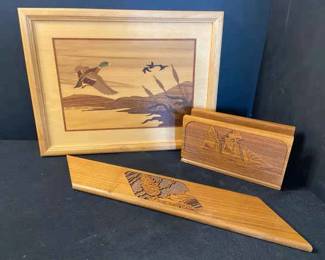 Ducks In Flight Wooden Inlay Artwork With Lasercraft Napkin Holder And More