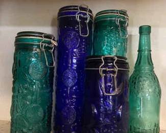 Vintage Colored Glass Embossed Canisters