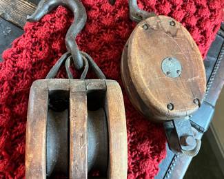 Antique wooden pullies