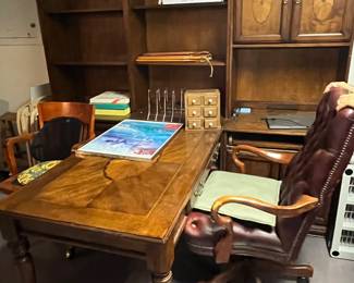 Vintage office desk, chairs and shelving