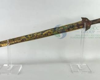 Chinese-Style Sword with Gold-Toned Inlay Dragon Design