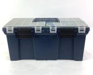 Blue Plastic Tool Box with Gun cleaning items
