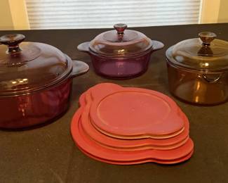 Visions Cranberry Corningware with Storage Lids