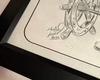 #140 - $70- Original framed Mickey Mouse at the helm singing drawing Monica Willis 2020 - framed 