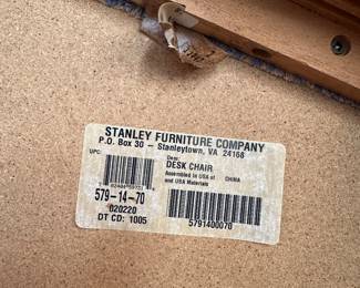 #27 - $50 - Stanley furniture desk chair 19wx21dx36t