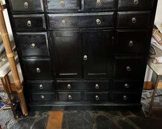 #37 - $360 - Chic Teak tall chest of drawers 18 drawers with brass pulls - 52wx16dx52t

