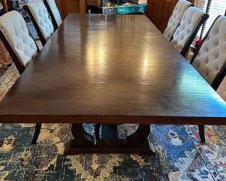 #41 - $1,050 - Dinning table with 6 linen chairs 46wx84d without leaf - leaf 20dx30t
