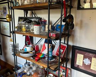 #9 - $140  - Wrought iron and wood shelving unit 32wx16dx65t
