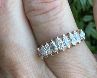 #J11 - $500 - Ring band 1ctw approx diam, Marquise band, 14kt yellow gold, size 6 1/2, 2.9 gr.