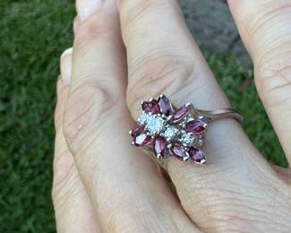 #J3 - $585 - Ruby & diamond 14kt white gold, size 6, 3.6 grams