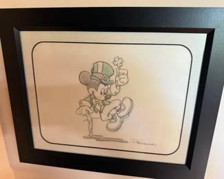 #140C- $150 - Original framed St Patrick Mickey mouse drawing Daniel St Pierre