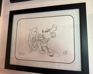 #140B - $70- Original framed Mickey Mouse at the helm singing drawing Fidel Santiago  - framed 