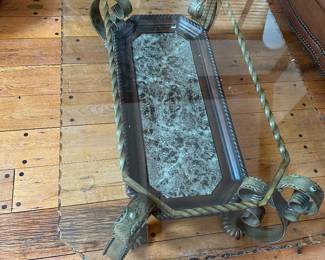 #20 - $180 - Wrought iron coffee table with beveled glass top & marble inlay shelf 50wx30dx19t all three for $380