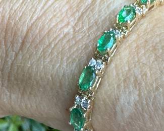 #J10 - Emeralds (6 ctw) & diam (1/2 ctw) bracelet 7 1/4 Long, 9.6 gr. $1,400. 