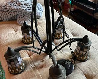 #90 - $200 - 5 - Light stained glass chandelier 24wx24t
