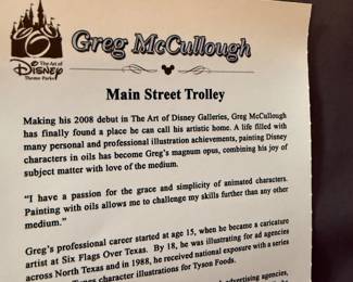 #134 - $100 - Disney Parks Greg Mccullough disney Main Street Trolley 15.75x19.75