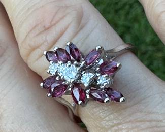 #J3 - $585 - Ruby & diamond 14kt white gold, size 6, 3.6 grams