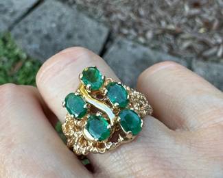 #J2 - 14kt yellow gold ring with 5 oval emeralds. Sz 7 3/4 $1,175