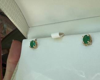 #J16 - $395 - 2 ct. emeralds oval stud earrings on 14kt gold posts. 7.5mm. 1.75gr.
