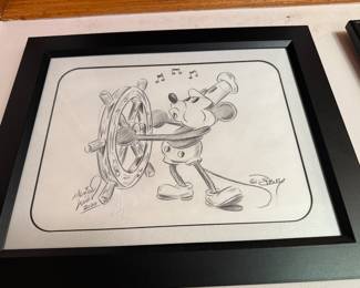 #140 - $70- Original framed Mickey Mouse at the helm singing drawing Monica Willis 2020 - framed 