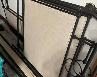 #118 - $400 - King bed frame with linen insert has wheels
