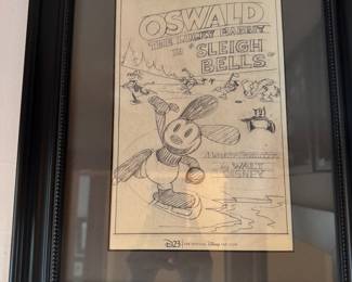 #151- $75 - D23 Owsald Disney "sleigh bells" lithograph framed - 8.5x11