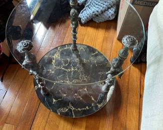 #86 - $90 - Retro vintage Side table with cherubs 22 round x 23