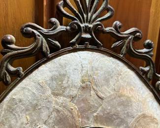 #74 - $70 - Wrought iron and shell standing mirror 22wx65t