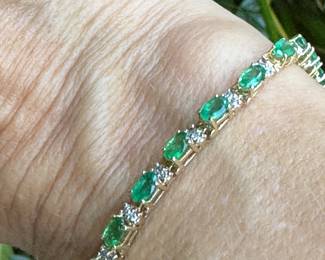 #J10 - Emeralds (6 ctw) & diam (1/2 ctw) bracelet 7 1/4 Long, 9.6 gr. $1,400. 