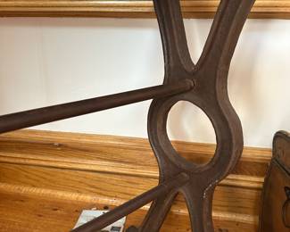 #26 - $350 - Farm table wood top wrought iron base 60wx20dx32t
